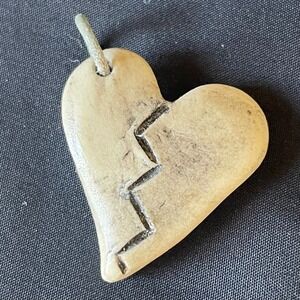 Broken Heart Pendant Ceramic Clay HANDMADE by LEAN DOG JEWELRY Distressed